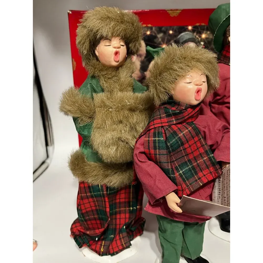Vintage Christmas Family Home For The Holidays Fabric Mache Carolers Set of Four